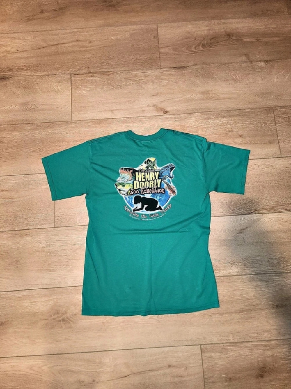 Vintage Y2K Omaha Zoo Reptiles Graphic Emirald Green Teal T-shirt Men's Size Med